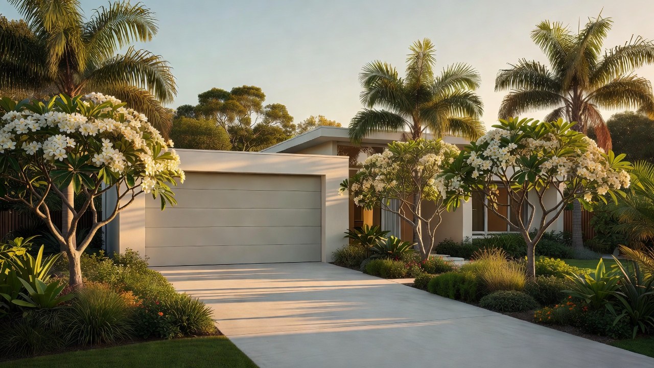A modern sectional garage door on a Sunshine Coast home